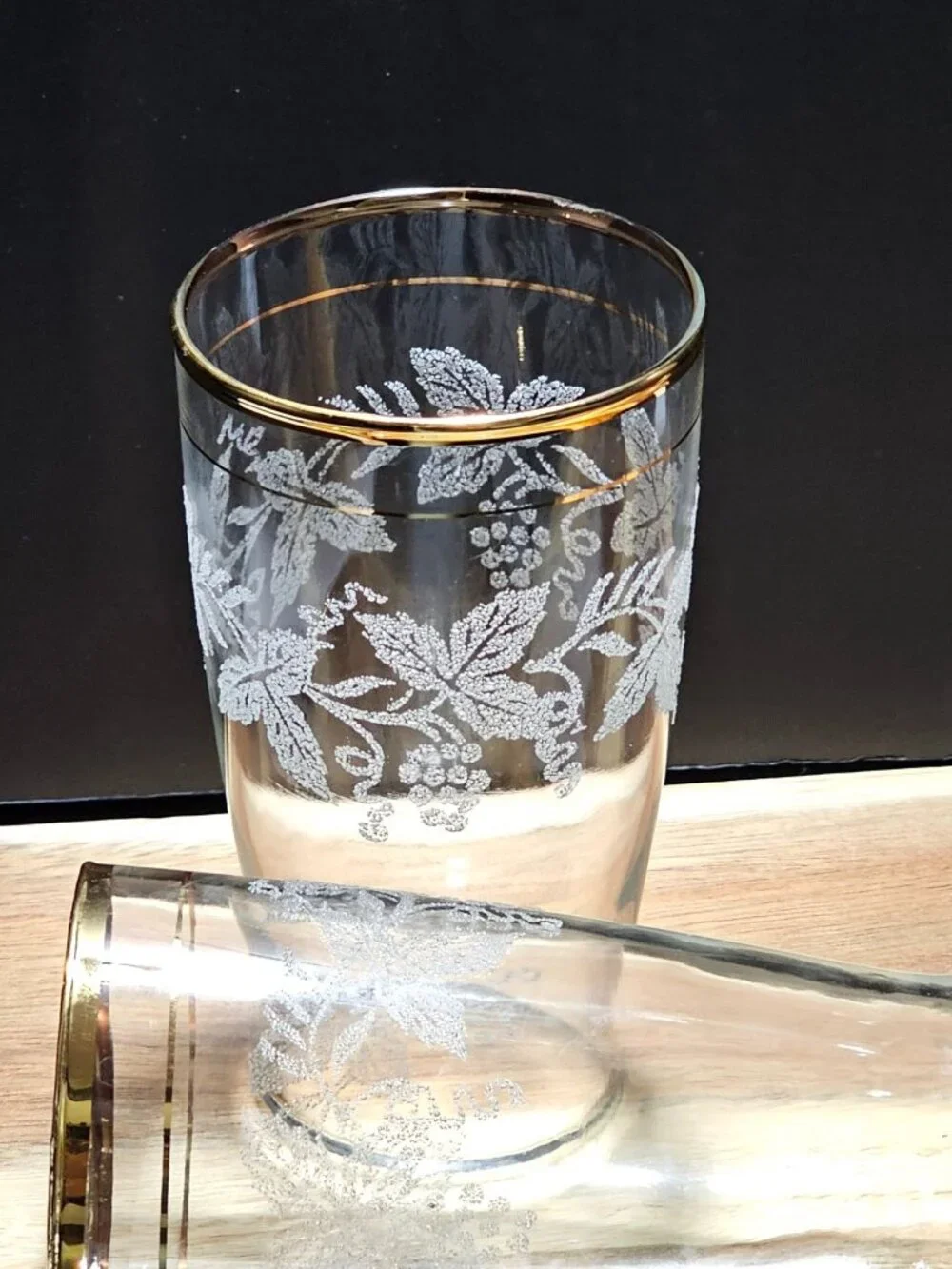 2 Bartlett Collins Golden Fruit Tumbler Glasses 1947 Vintage White Fruit Gold ba